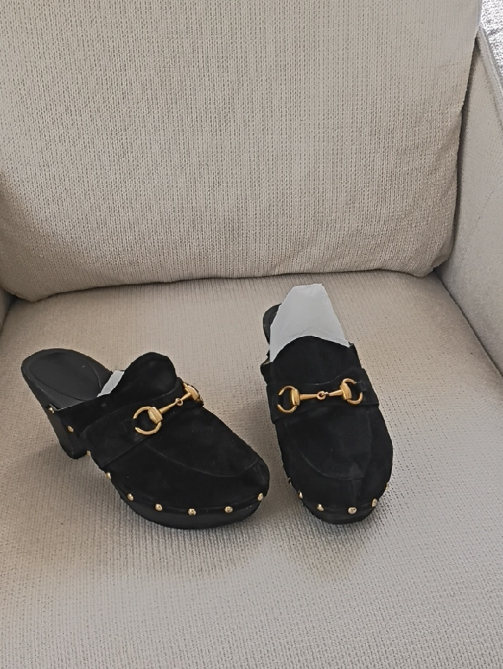 Gucci Black Suede Mule Clogs with Gold Horsebit